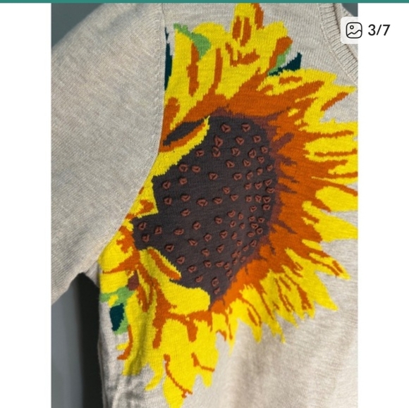 Coldwater Creek 100% Cotton Beige Sunflower Long Sleeve Sweater Top Large - Picture 3 of 7